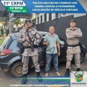 Polícia Militar recupera veículo subtraído no Setor Bela Vista, em Formosa