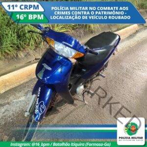 Moto roubada é recuperada em menos de 24h pela PM no Setor Sul, em Formosa